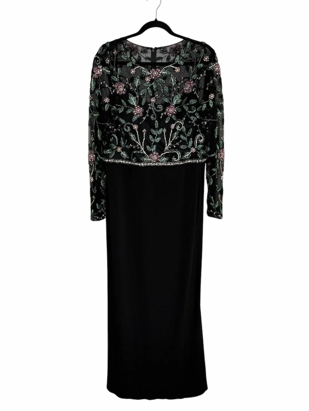 Mac Duggal 67870 Size 14 Floral Beaded Mesh Illusion Trumpet Gown Dress Black - Picture 4 of 16